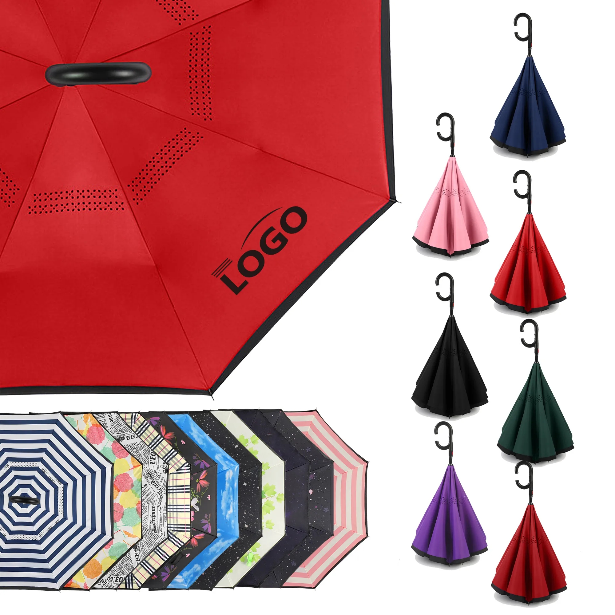 C-Shaped Handle Reverse Fold Umbrella Inverted Double Layer 2