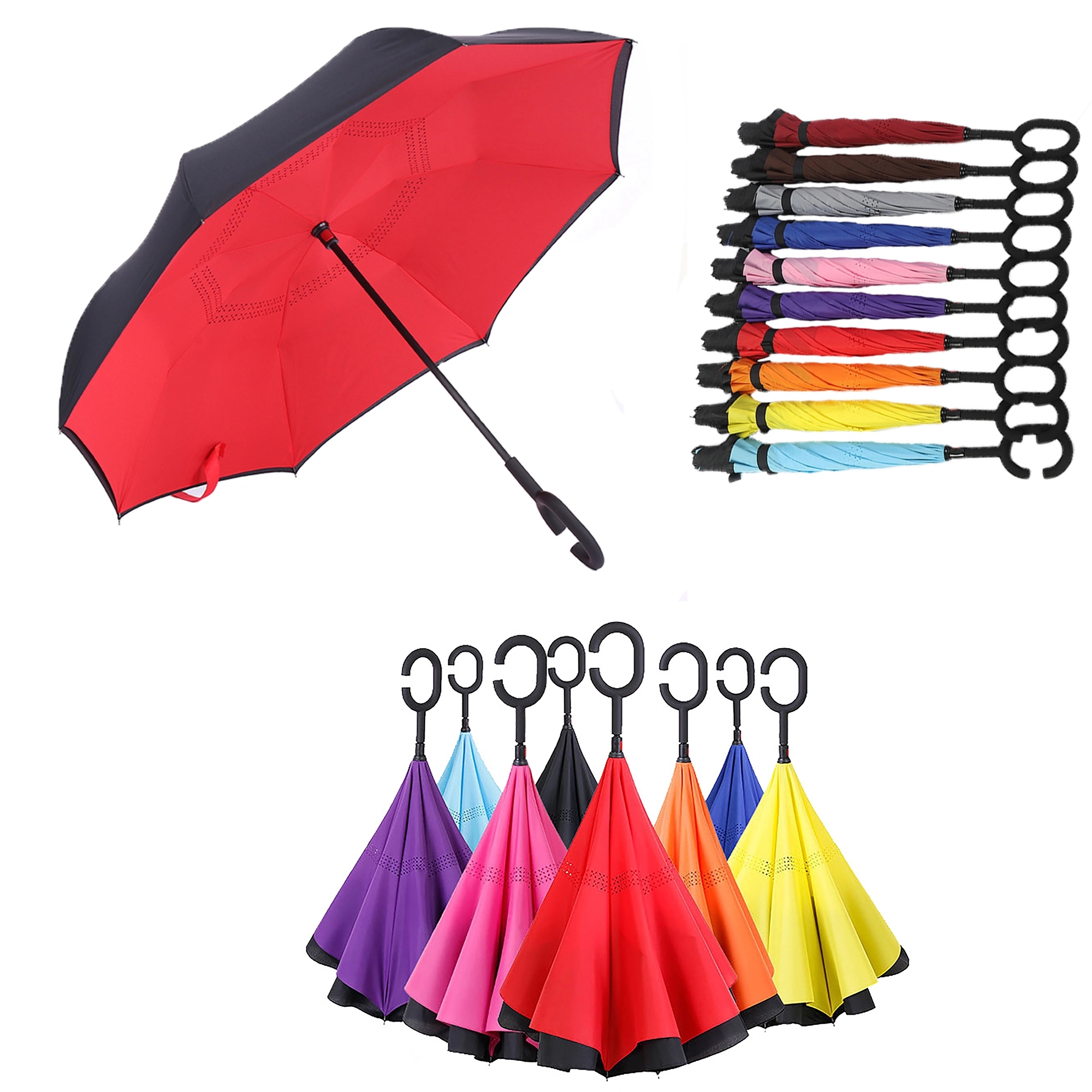 MOQ 50pcs Pure Color Windproof UVInverted Reverse Umbrella