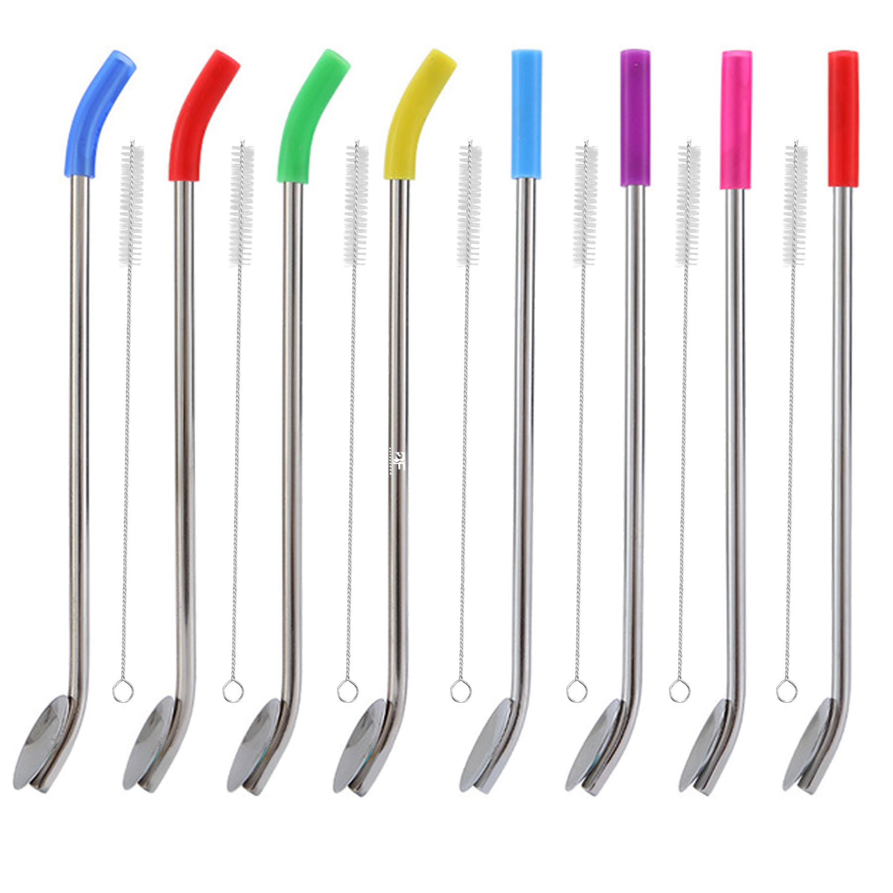 Metal Straw Spoon Stirrer and Cleaning Brush Set 2