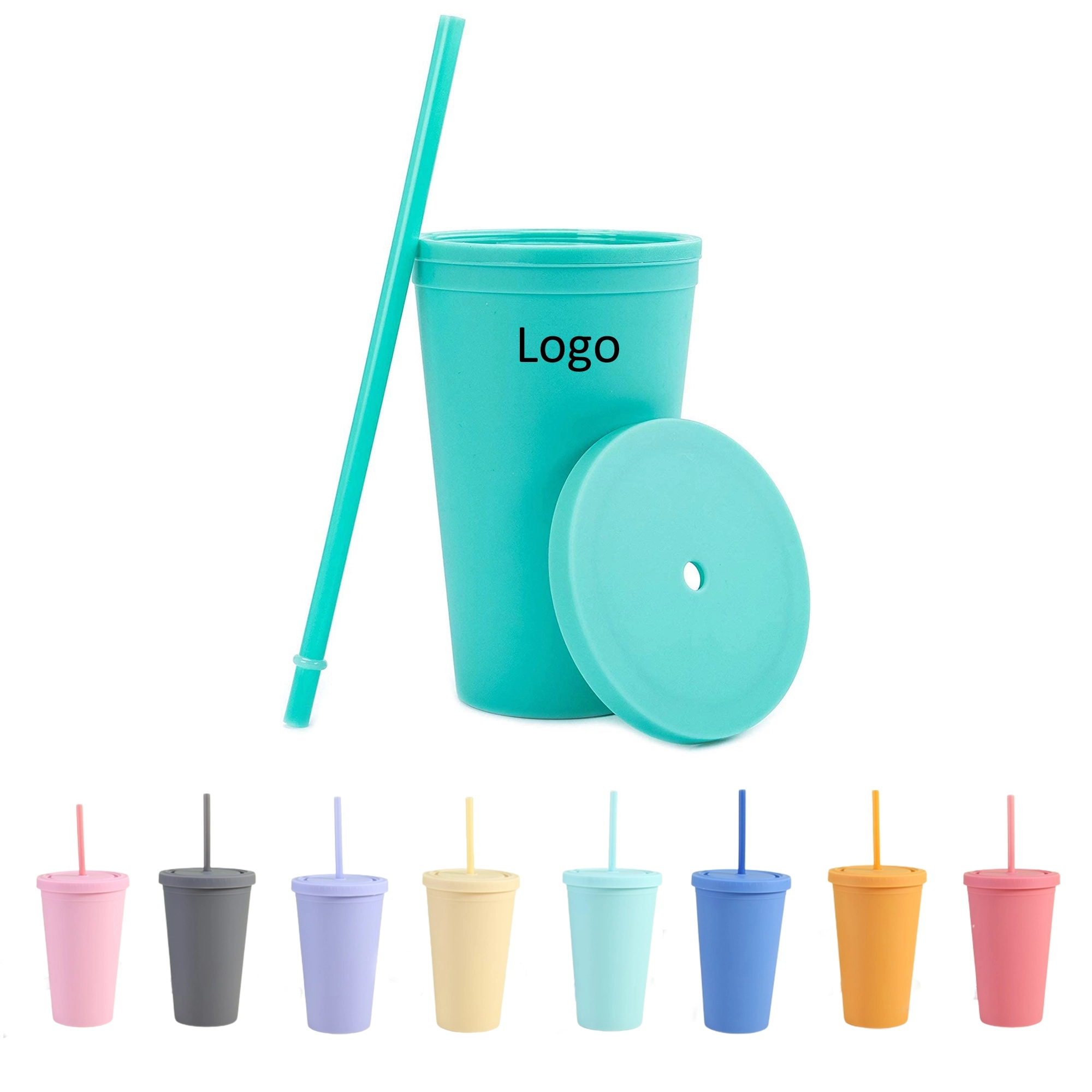 16Oz Plastic Tumbler with Lids and Straws 2