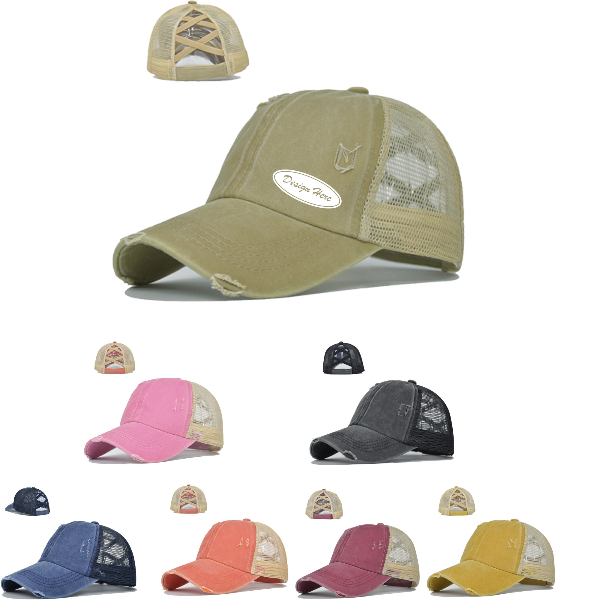 Breathable Ponytail Baseball Cap with Crisscross Back Design 1