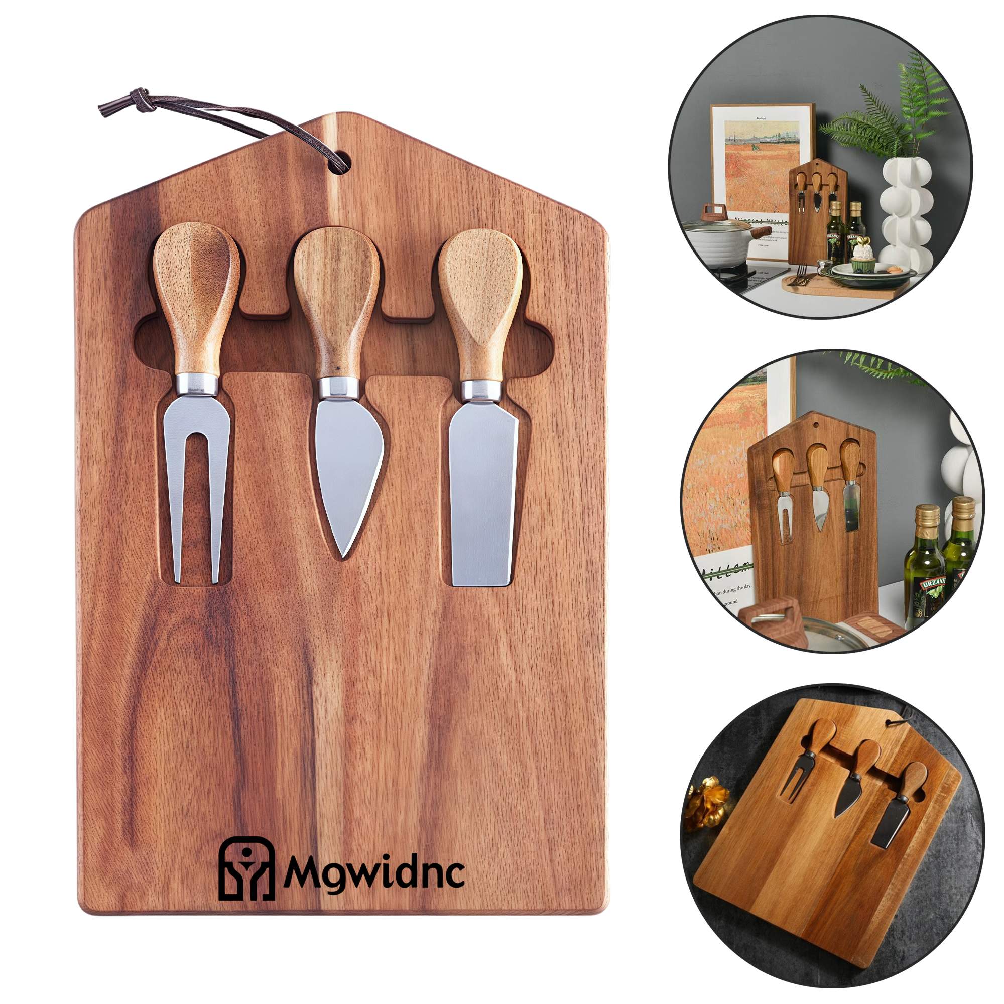 Wooden Cheese Board Set with Knives - Bamboo Cutting Board for Steak Charcuterie