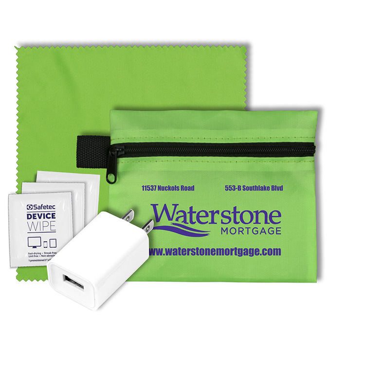 "TECHPACK" Tech Hom and Travel Kit with Microfiber Cleaning Cloth and US Wall Charger 8