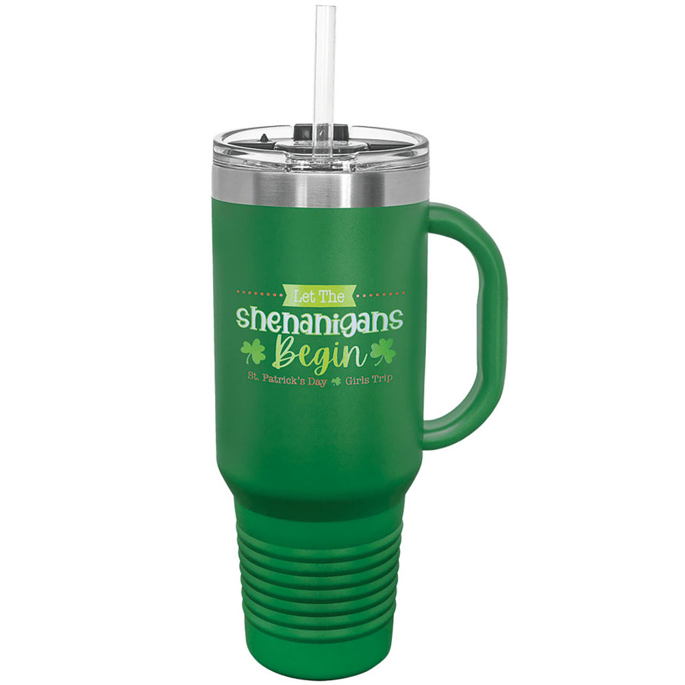 40 Oz Green Tumbler Mug w/Handle and Snap Lid 1