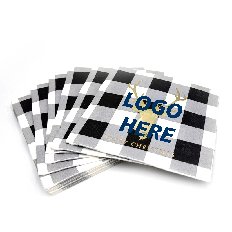 Custom Black And White Gingham Disposable Paper Napkins 3