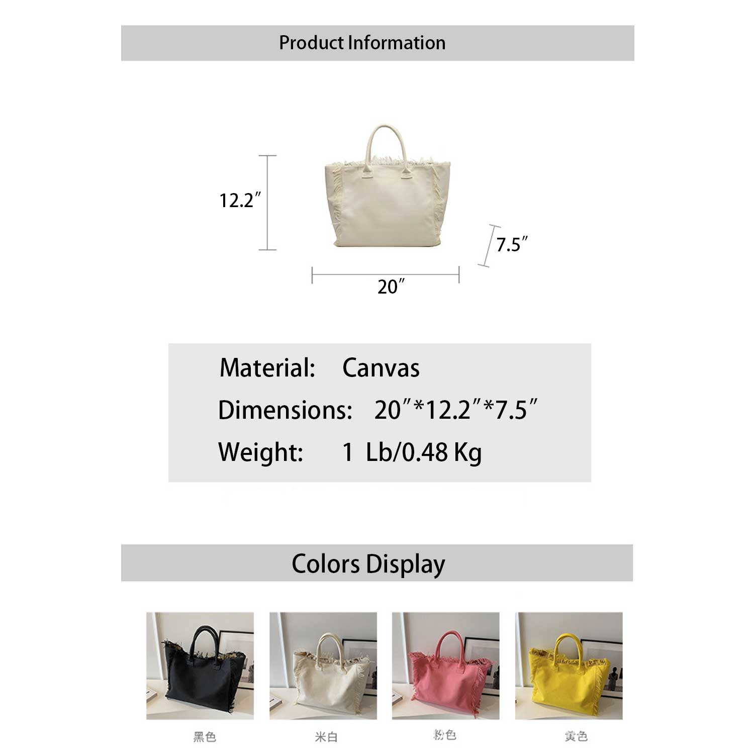 Boho Tassel Tote - Oversized Solid Canvas Shoulder Bag 3