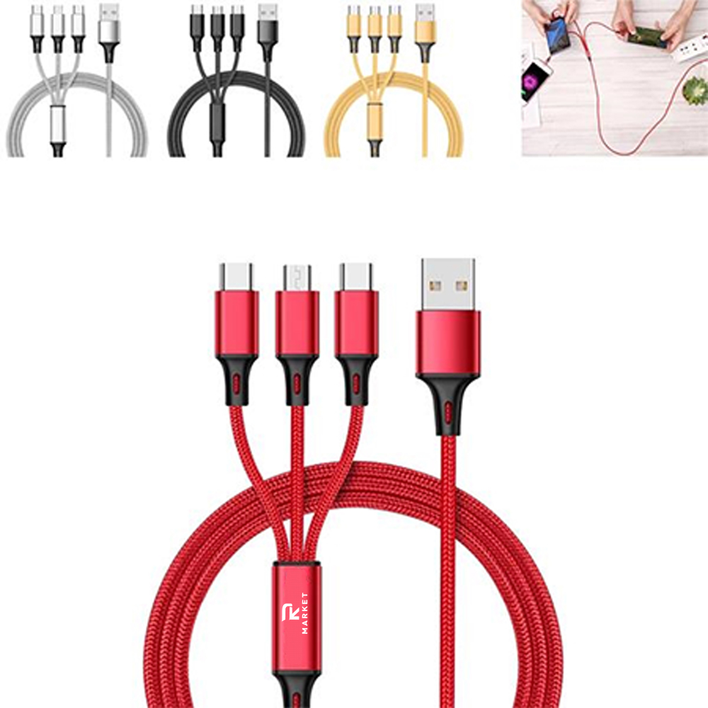 3 in 1 Charger Cable Nylon Braided Multiple USB Cable 1