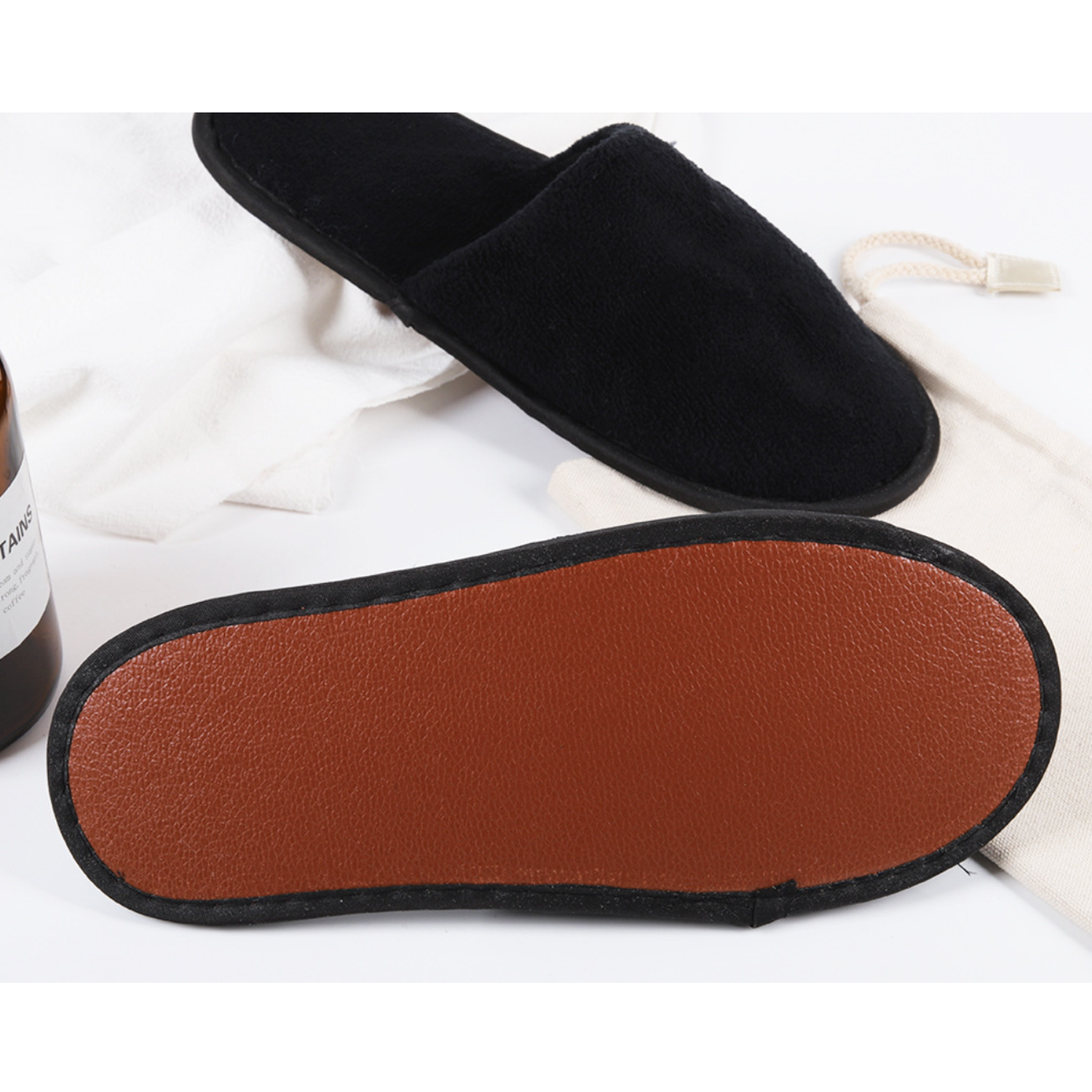 Black coral velvet hotel slippers 5