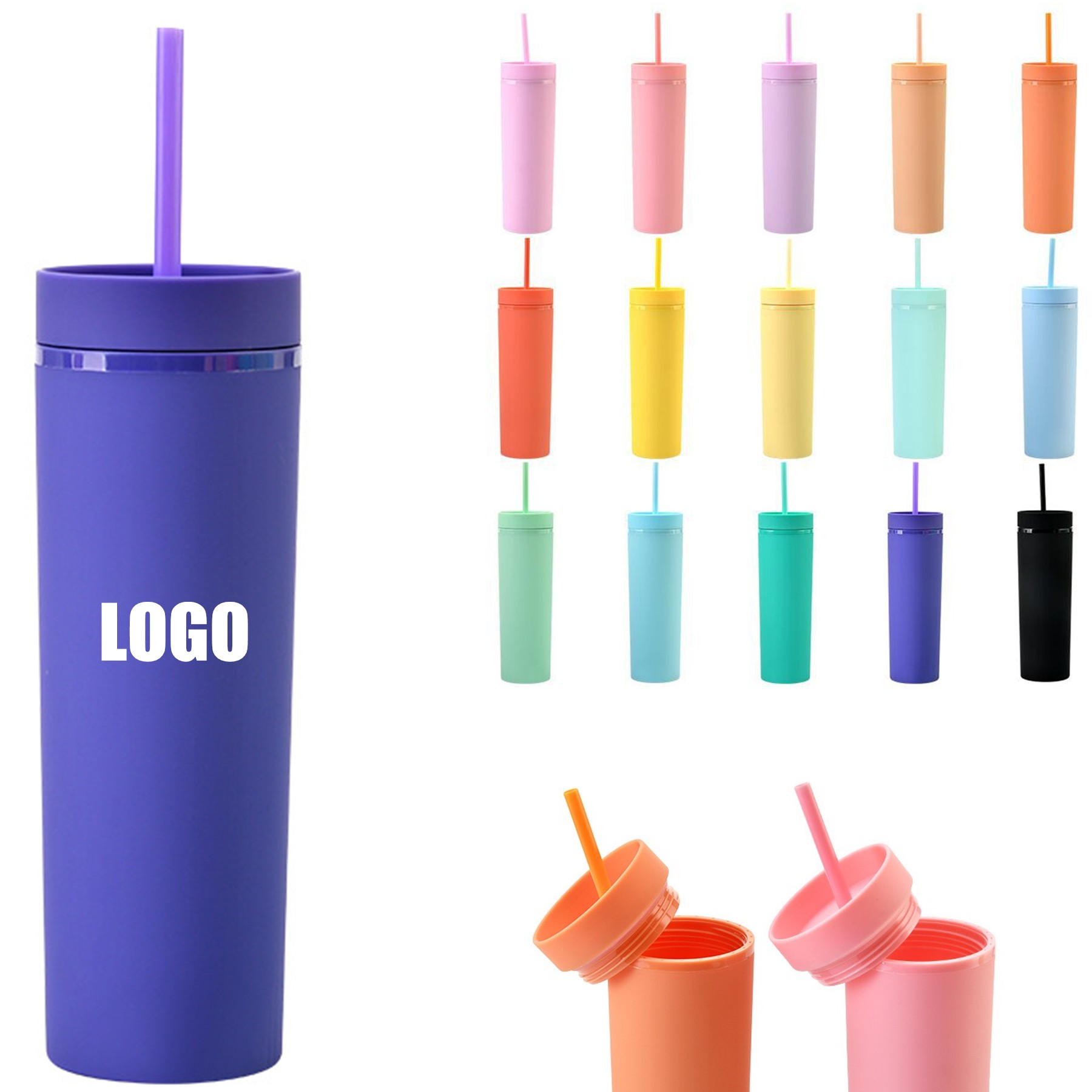 16oz Double Wall Plastic Tumblers With Lids Straws 1