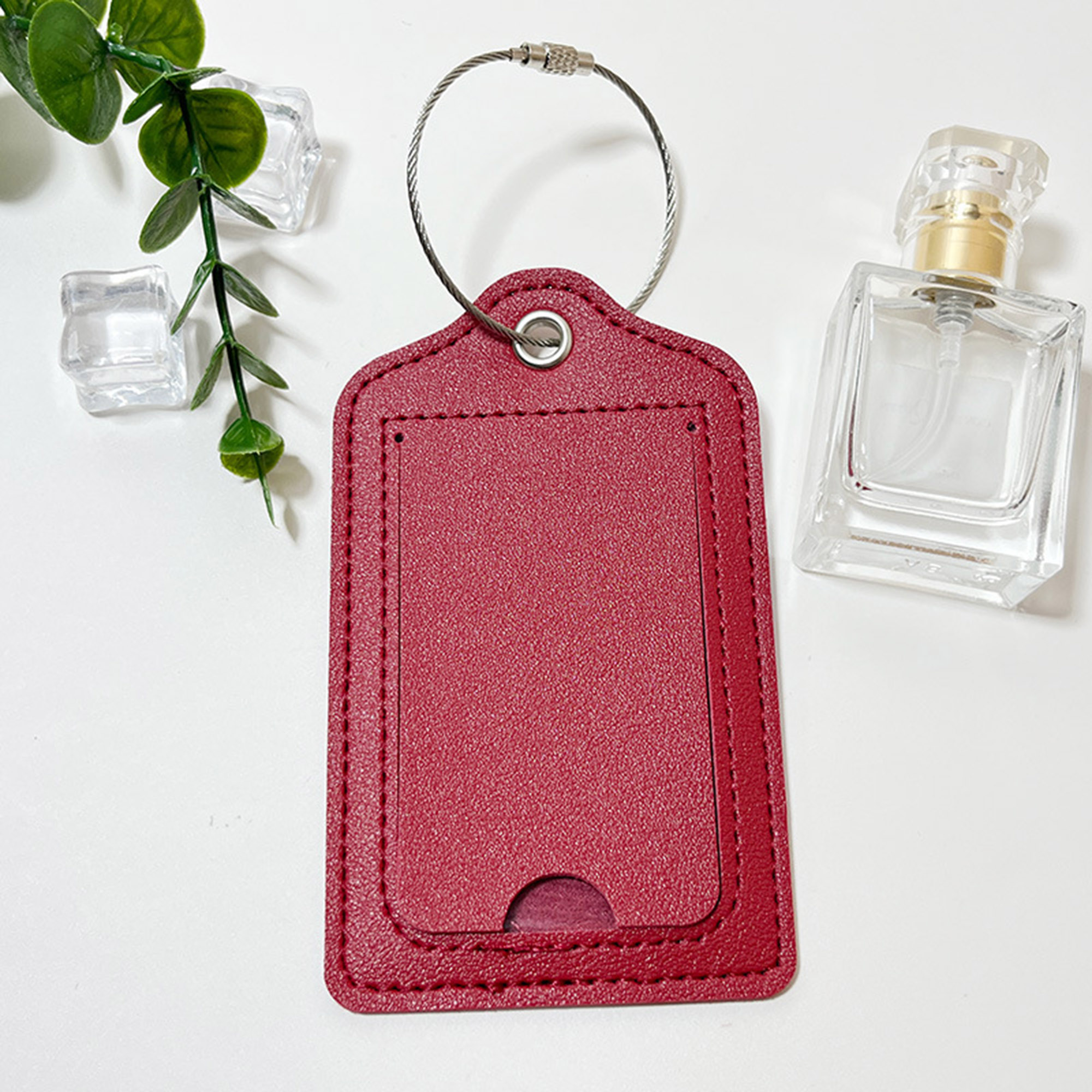 PU Leather Luggage Tags with Privacy Cover Metal Ring 3