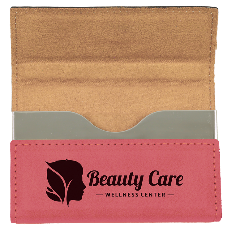3 3/4" x 2 3/4" Pink Leatherette Hard Business Card Holder 2