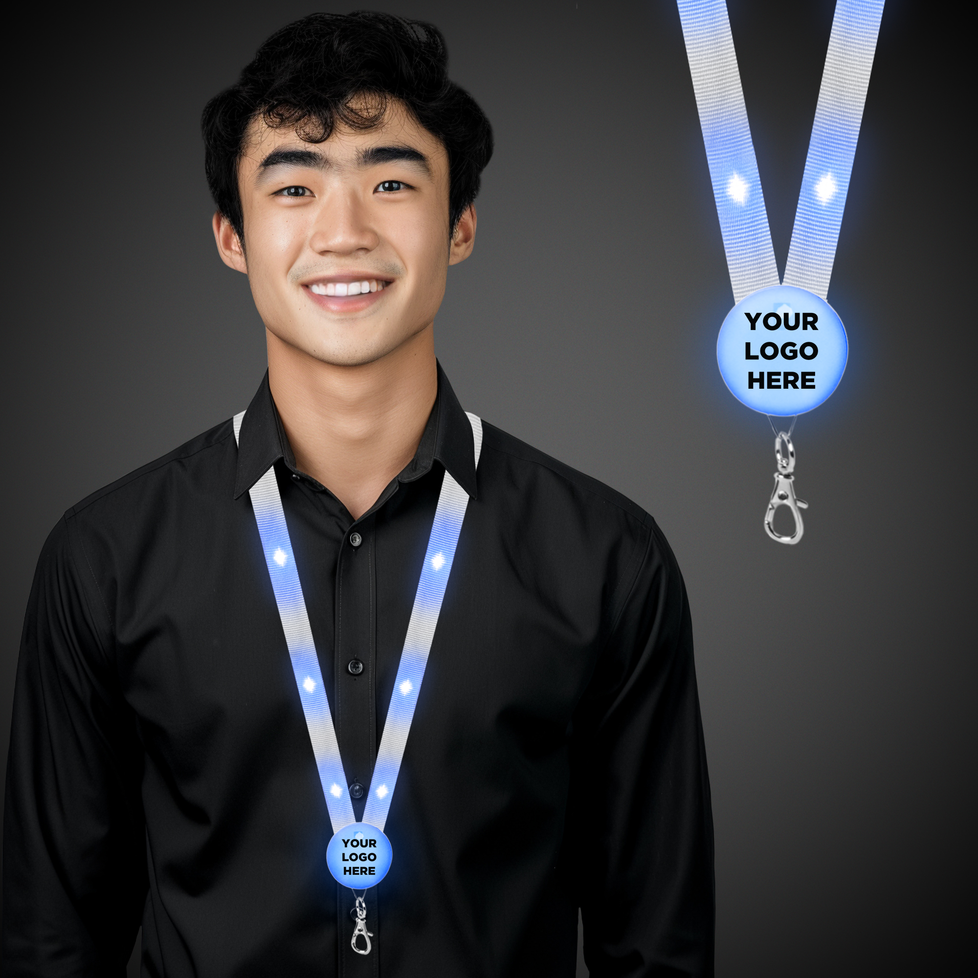 Blue 32" Light Up LED Glow Flat Lanyard