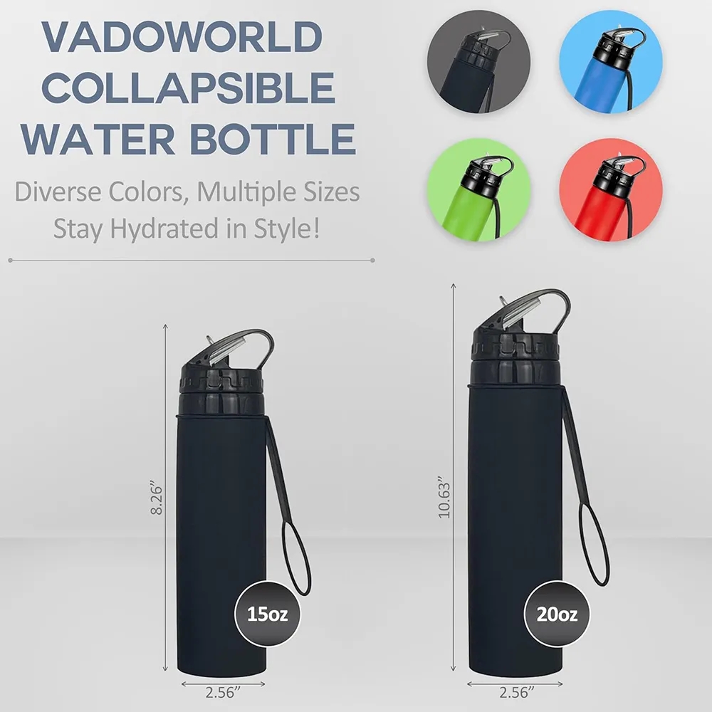 20 Oz Silicone Foldable Folding Sports Water Bottle 4