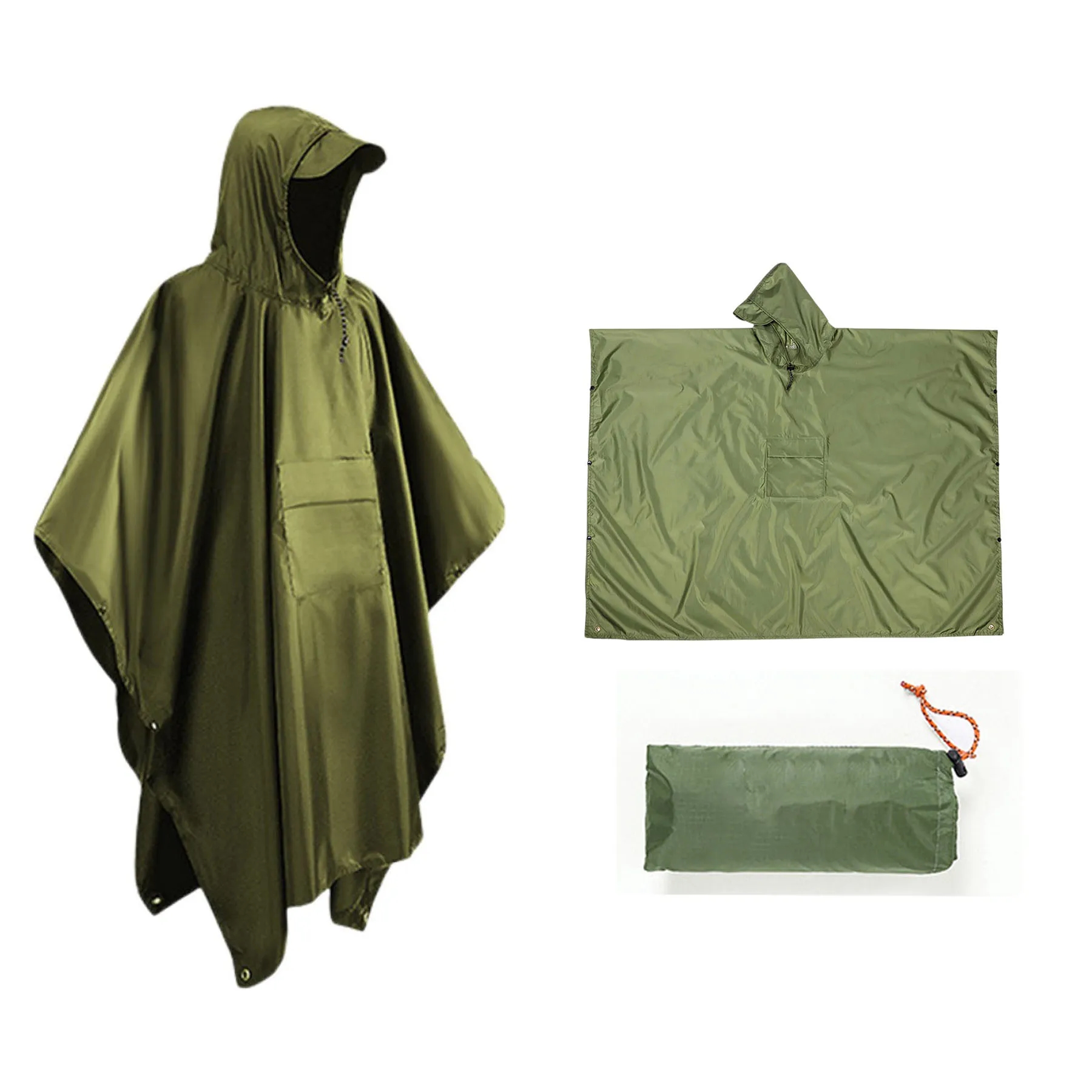 Hooded Rain Poncho With Pocket 4