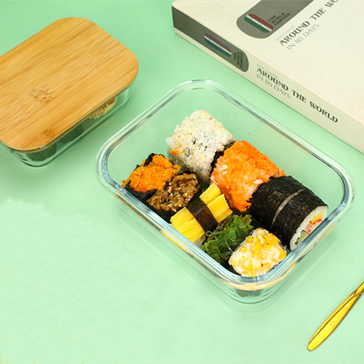 23oz Bamboo Lid Clear Glass Lunch Bento Box 5