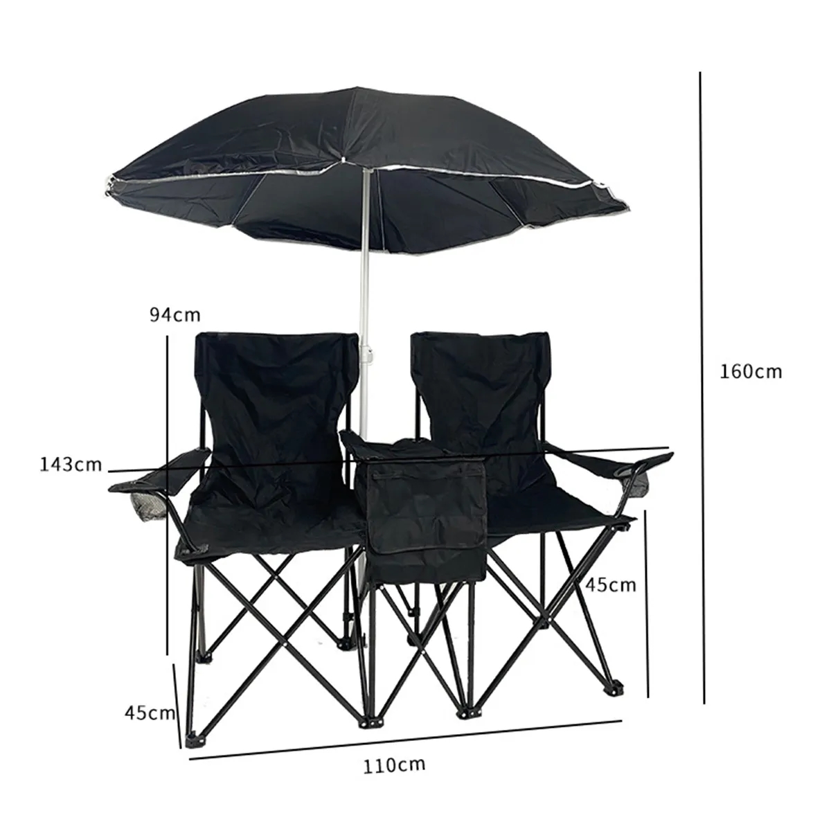 Portable Foldable Double Camping Parasol Lawn Chair 3