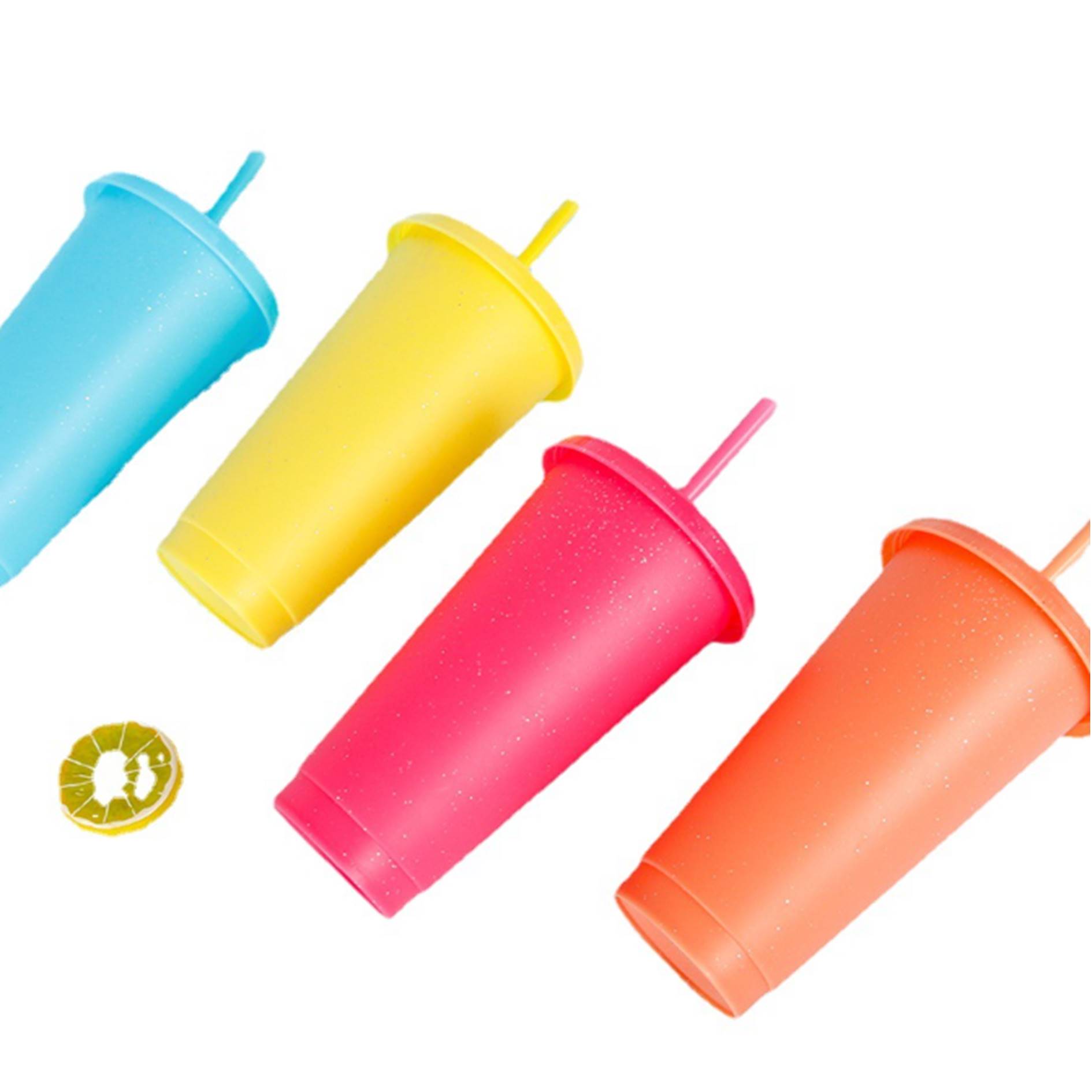 24 Oz. Glitter Color Changing Plastic Straw Tumbler 4
