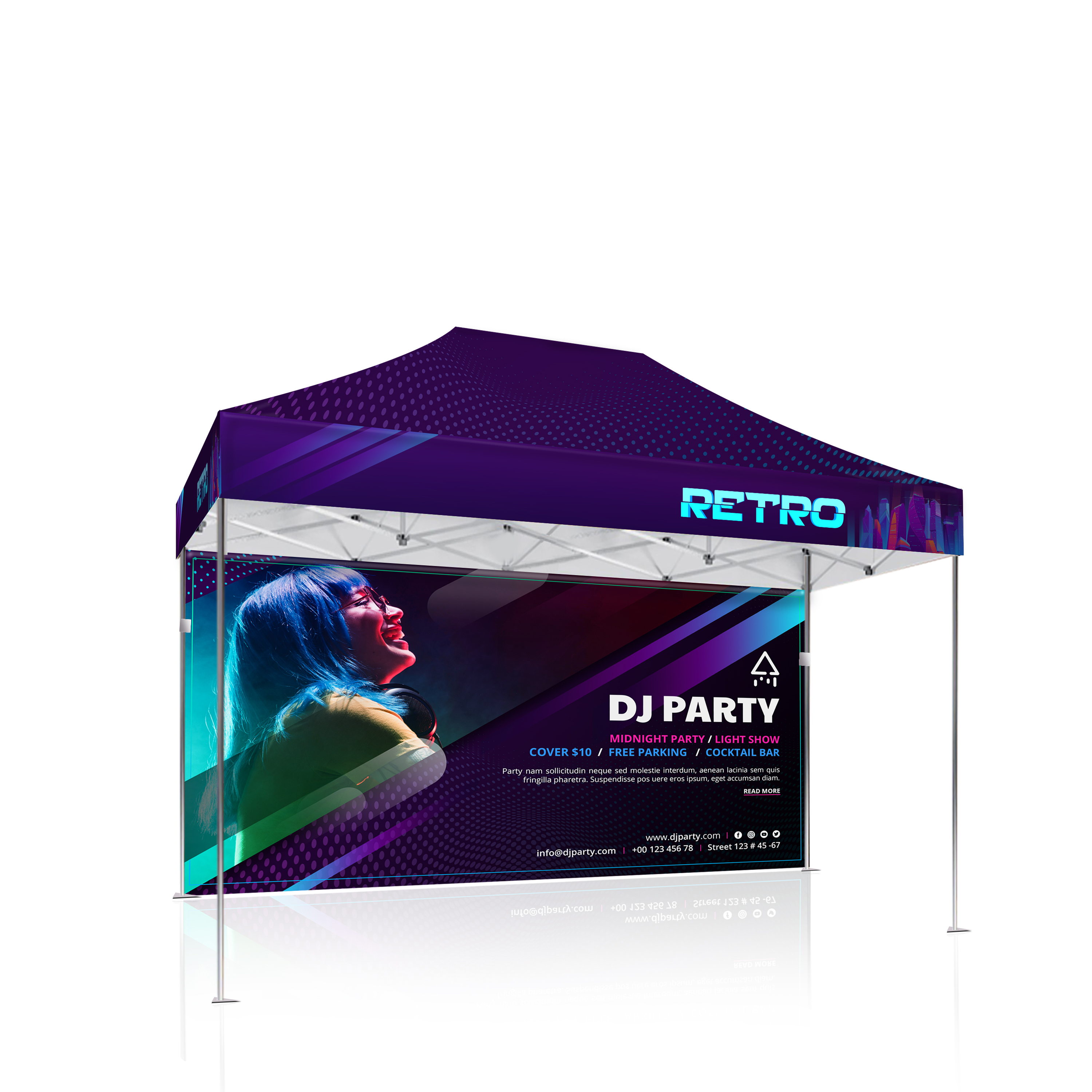 10' X 15' Tent w/ Full Color Canopy Back Wall & Side