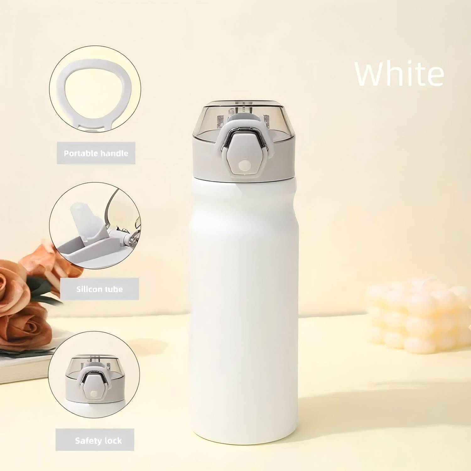 18oz Lockable Lid Stainless Steel Water Bottle w/ Straw 10