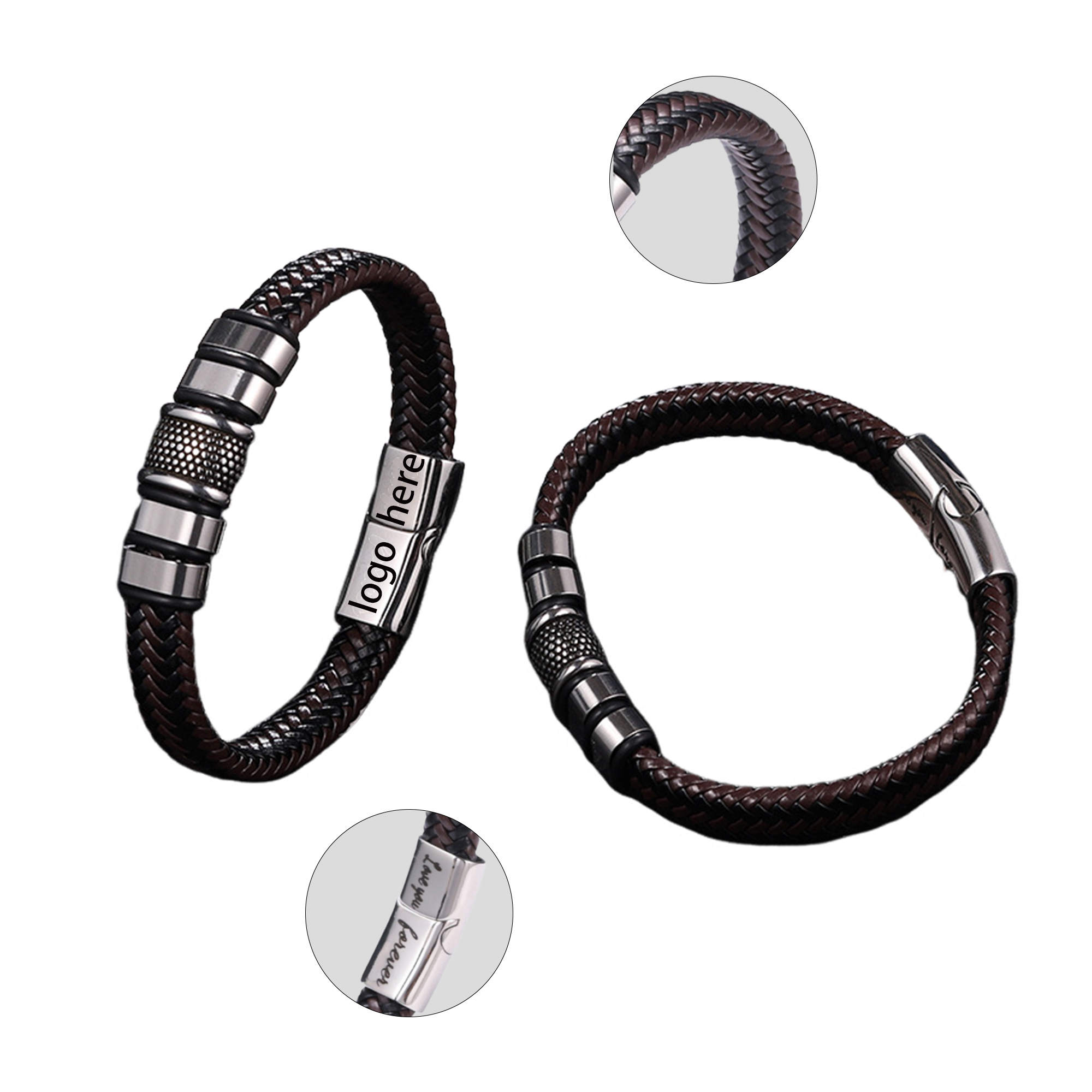 Retro Stainless Steel and Leather Bracelet 1