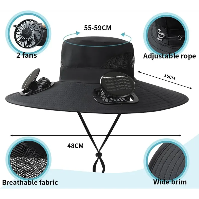 Wide Brim Sun Hat with 2 Solar Fan 4