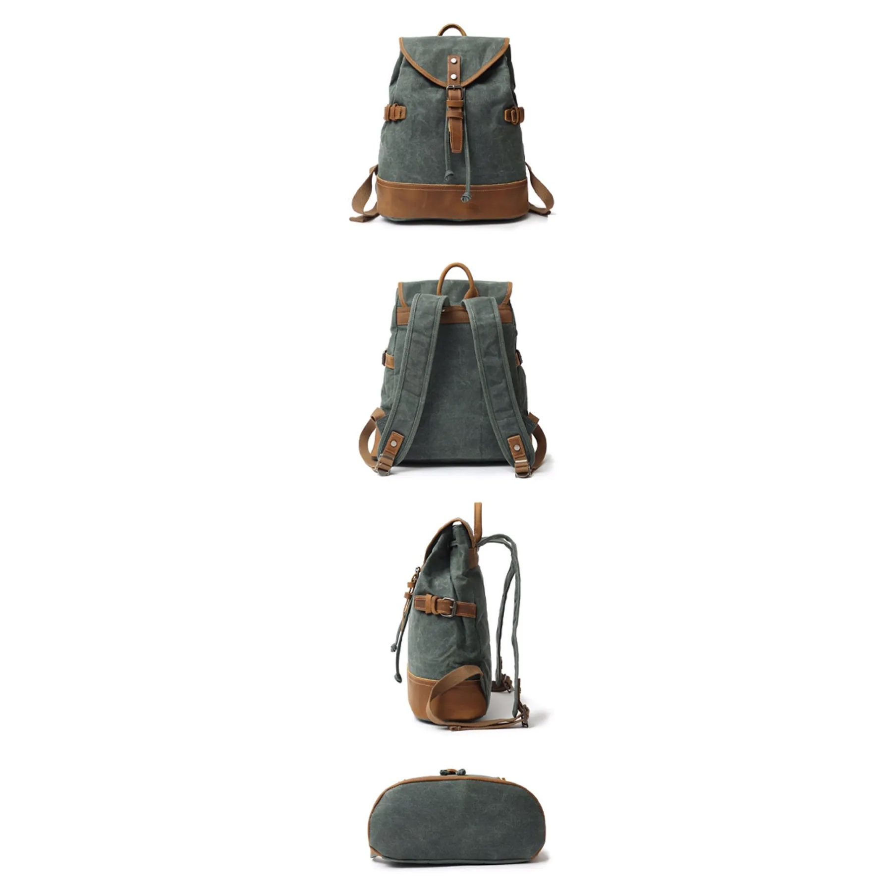 Vintage Waterproof Backpack Daypack Made of Canvas Leather 7