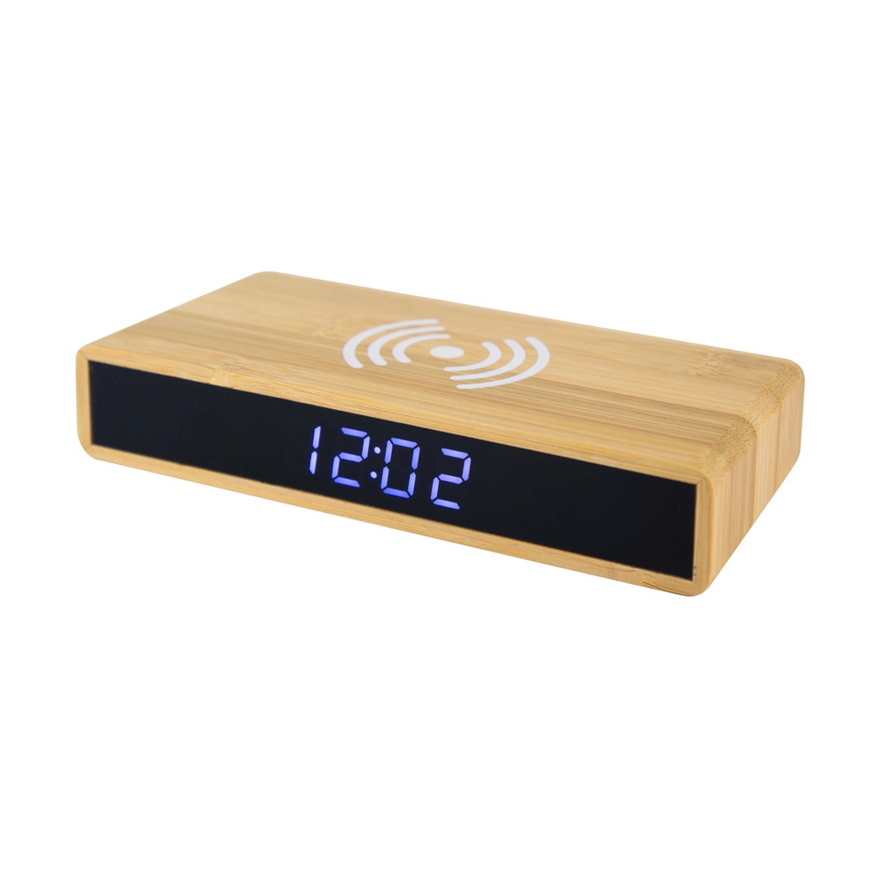 5 W Bamboo Wooden Wireless Charger With Digital Clock 4