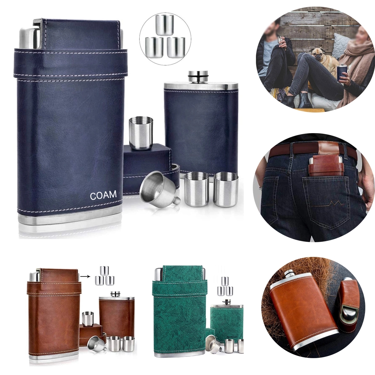 8 Oz Pocket Hip Flask With 3 Cups And Funnel 3