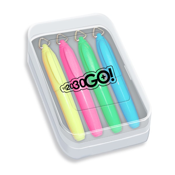 Four Pack of Mini Highlighters in Clear Plastic Case