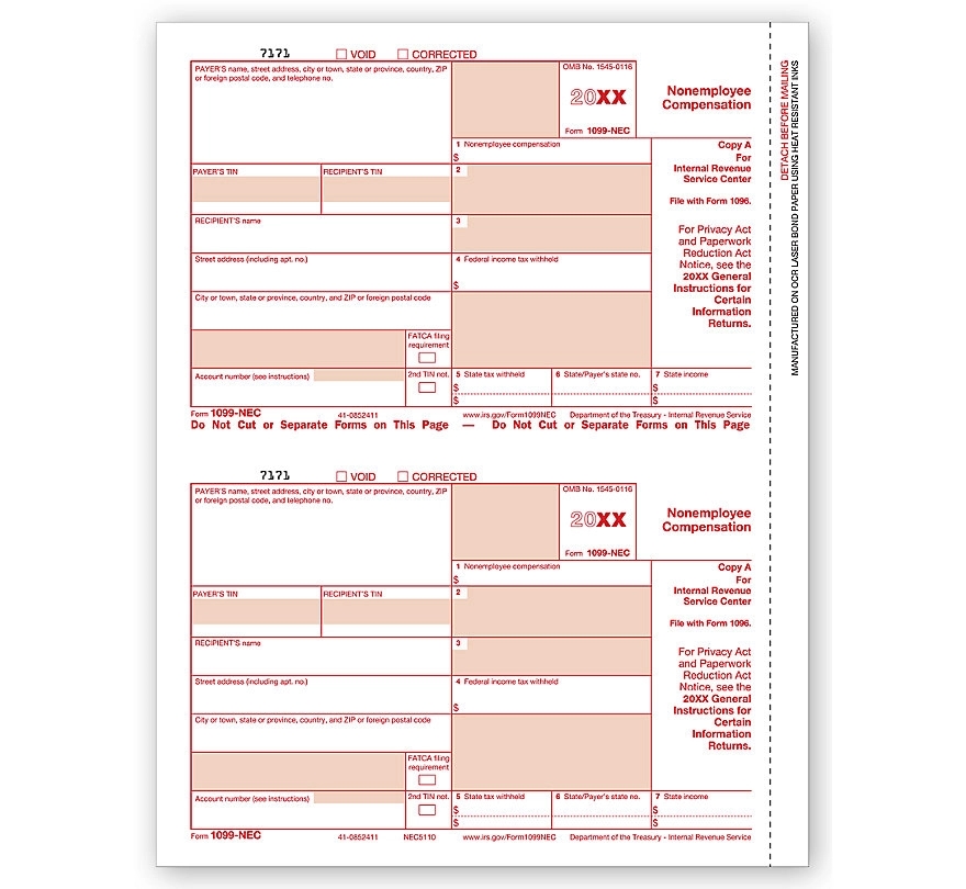 1099 NEC Federal Copy A Cut Sheet 1