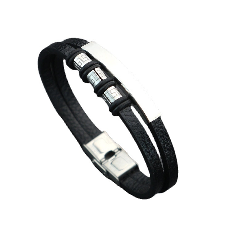 Custom Stainless Steel Leather Bracelet 2