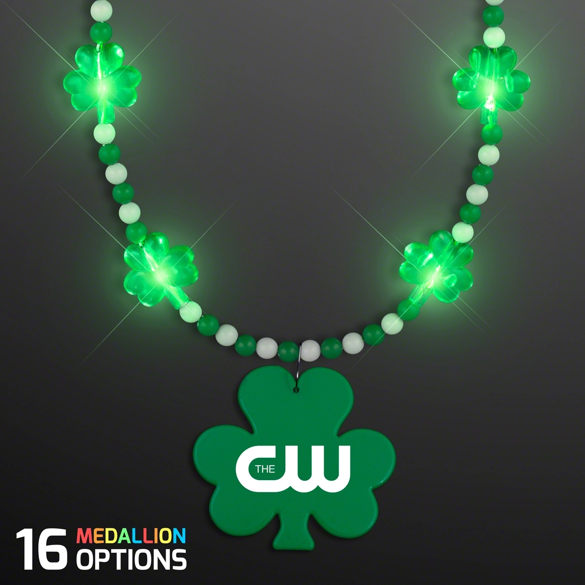Pretty Light Up Shamrock Bead Necklace with Medallion 1