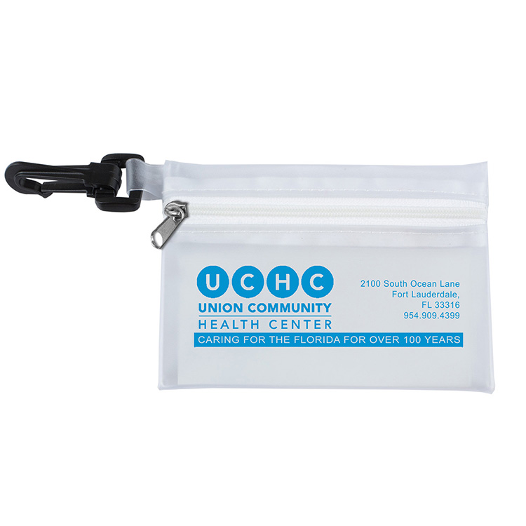 "TROUTDALE" 13 Piece First Aid Kit inTranslucent Zipper Kit with Plastic Carabiner Attachment 7
