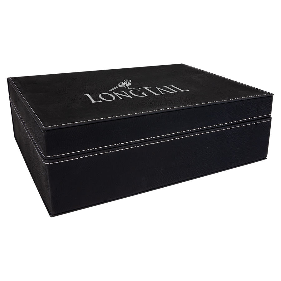 10 1/4" x 7 1/2" Black/Silver Leatherette Premium Gift Box 1