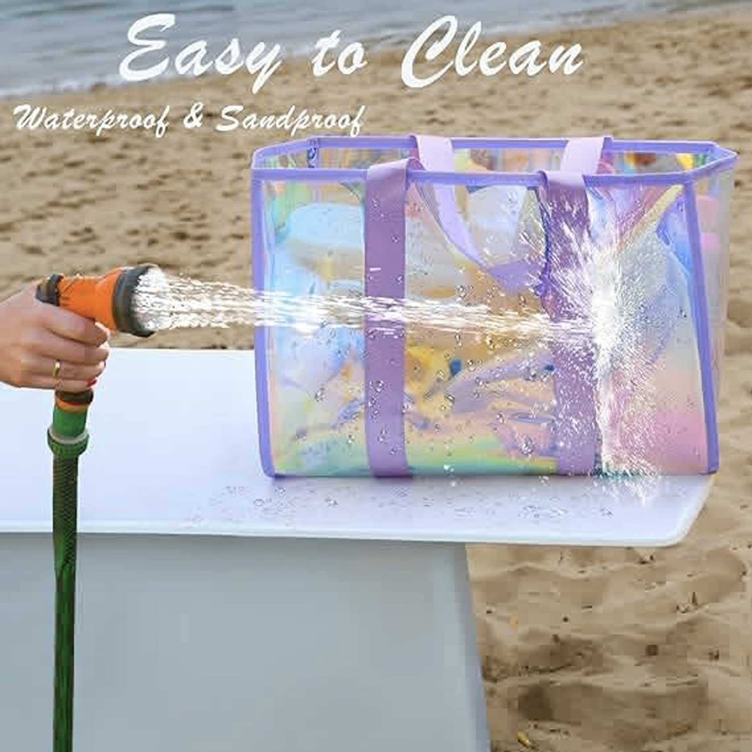 Waterproof Rainbow Transparent Women's Large Beach Tote Bag 7