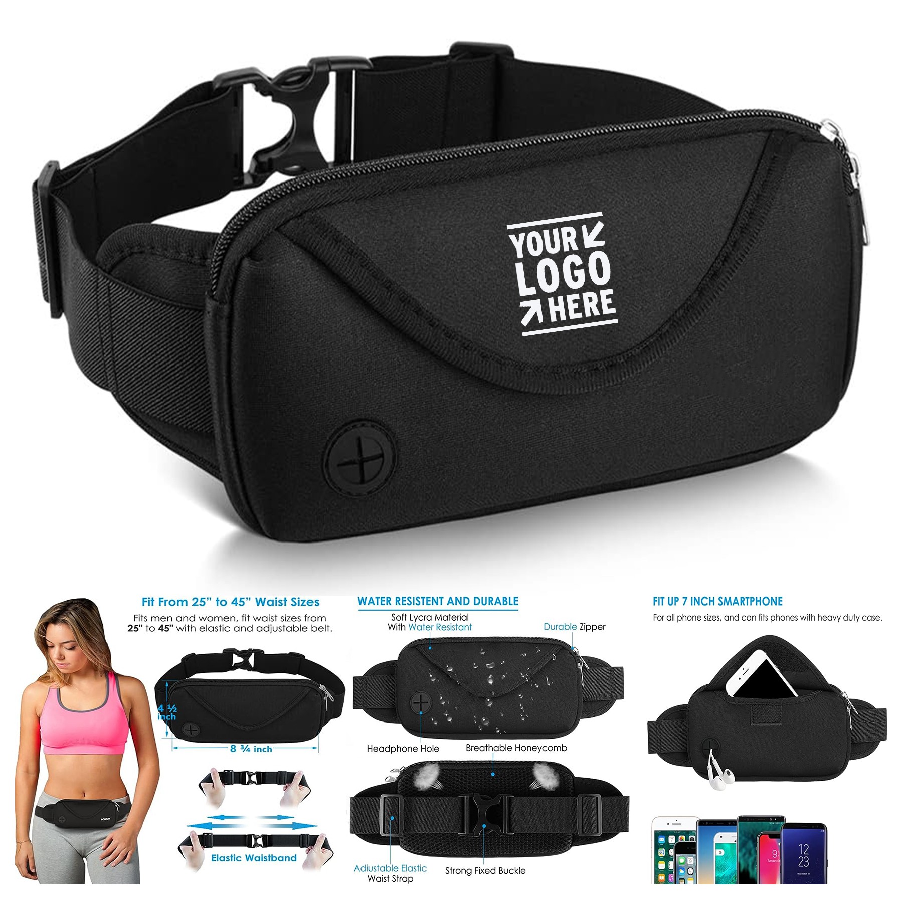 Women Men Adjustable Strap Phone Holder Running Belt Fanny Pack Water Resistant Waist Bag 2