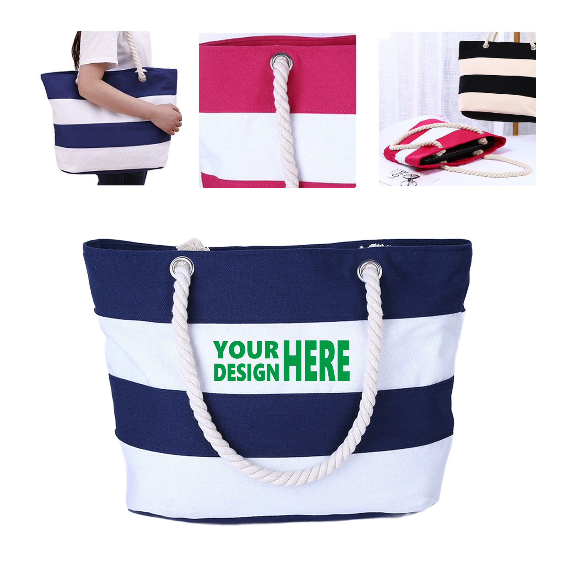MOQ 50 Durable Canvas Shopping Tote with Jute Rope Strap Customizable, custom tote bag with logo imprint 2