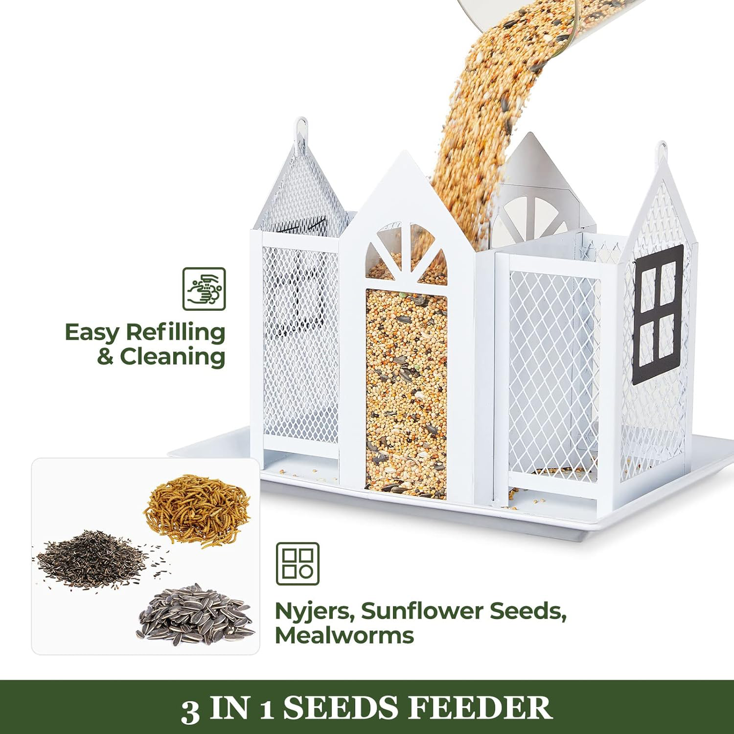 Large Capacity Weatherproof Metal Mesh Bird Feeder House 7