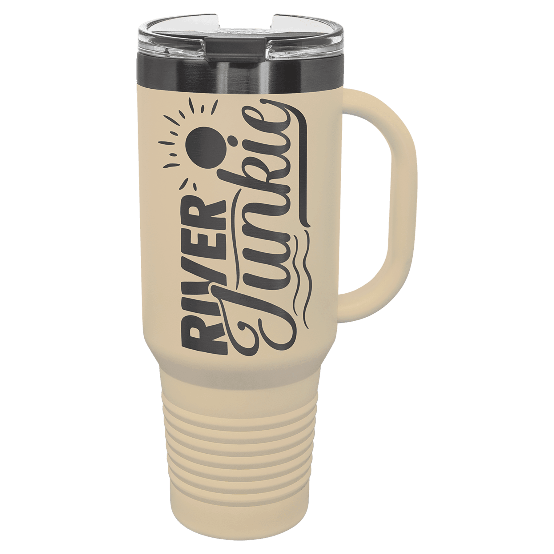 Polar Camel 40 oz. Warm Sand/Ghost Black ION-Plated Travel Mug with Handle, Straw Included 1