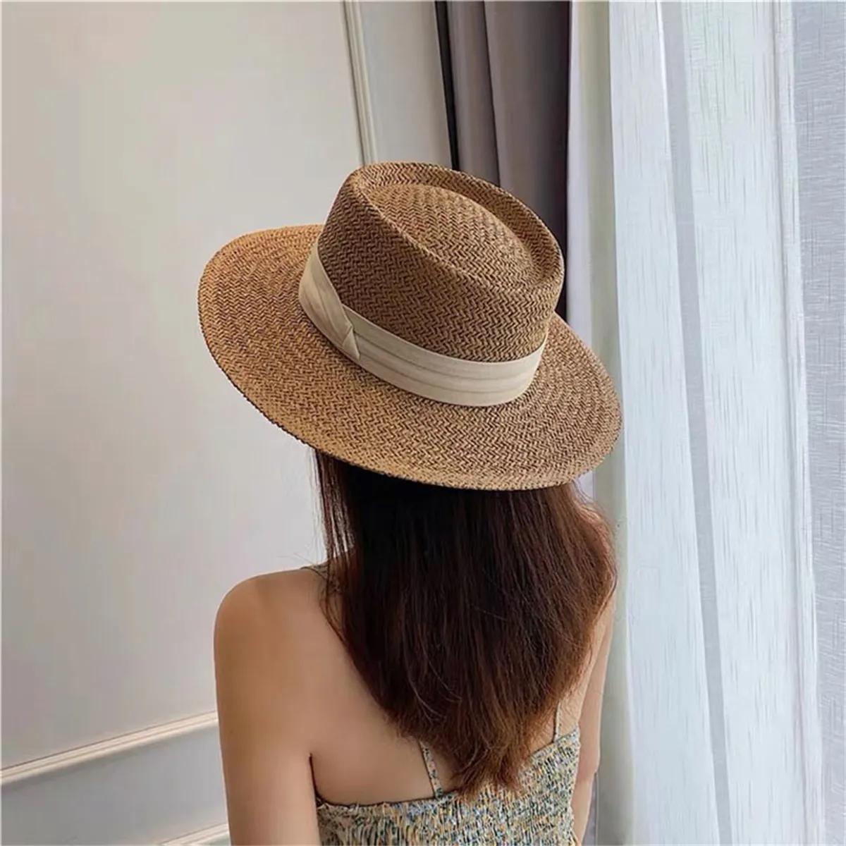Womens Wide Brim Straw Summer Beach Sun Hat 1