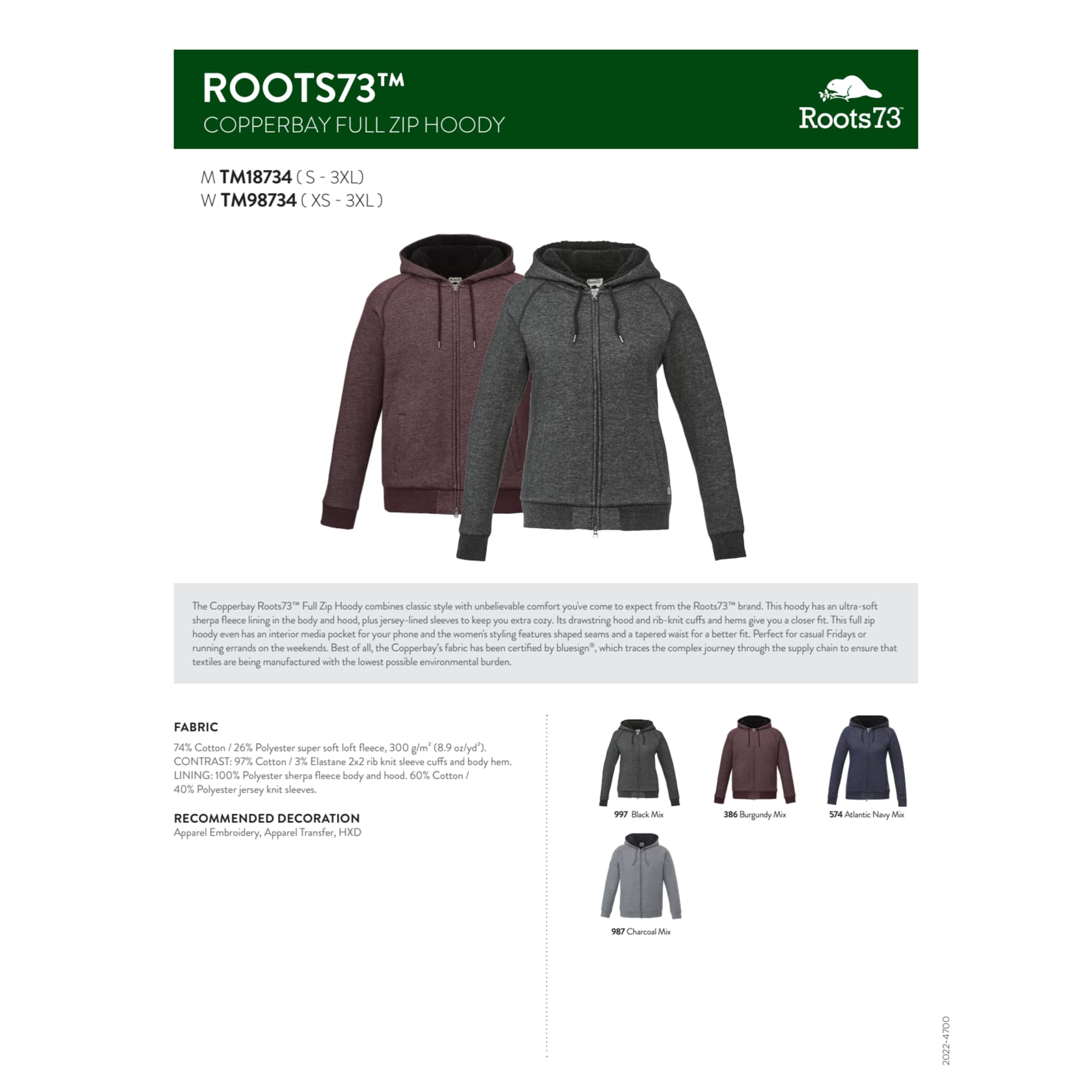 Men's COPPERBAY Roots73 FZ Hoody 150