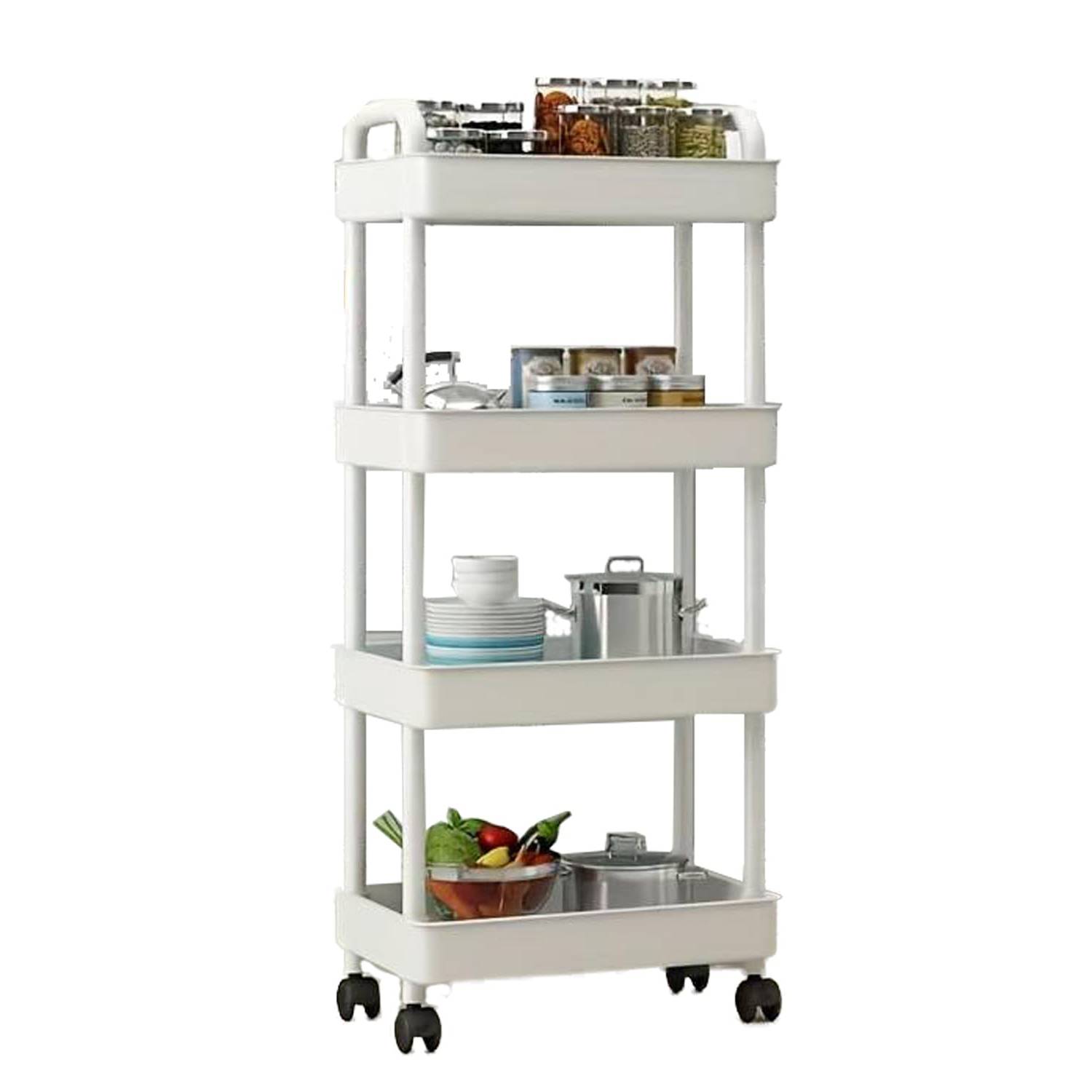 4-Tier Plastic Rolling Utility Cart W/ Handle 6