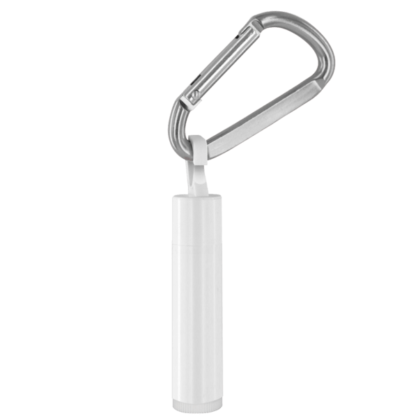 SPF 15 Lip Balm in White Tube with Hook Cap and Carabiner 4