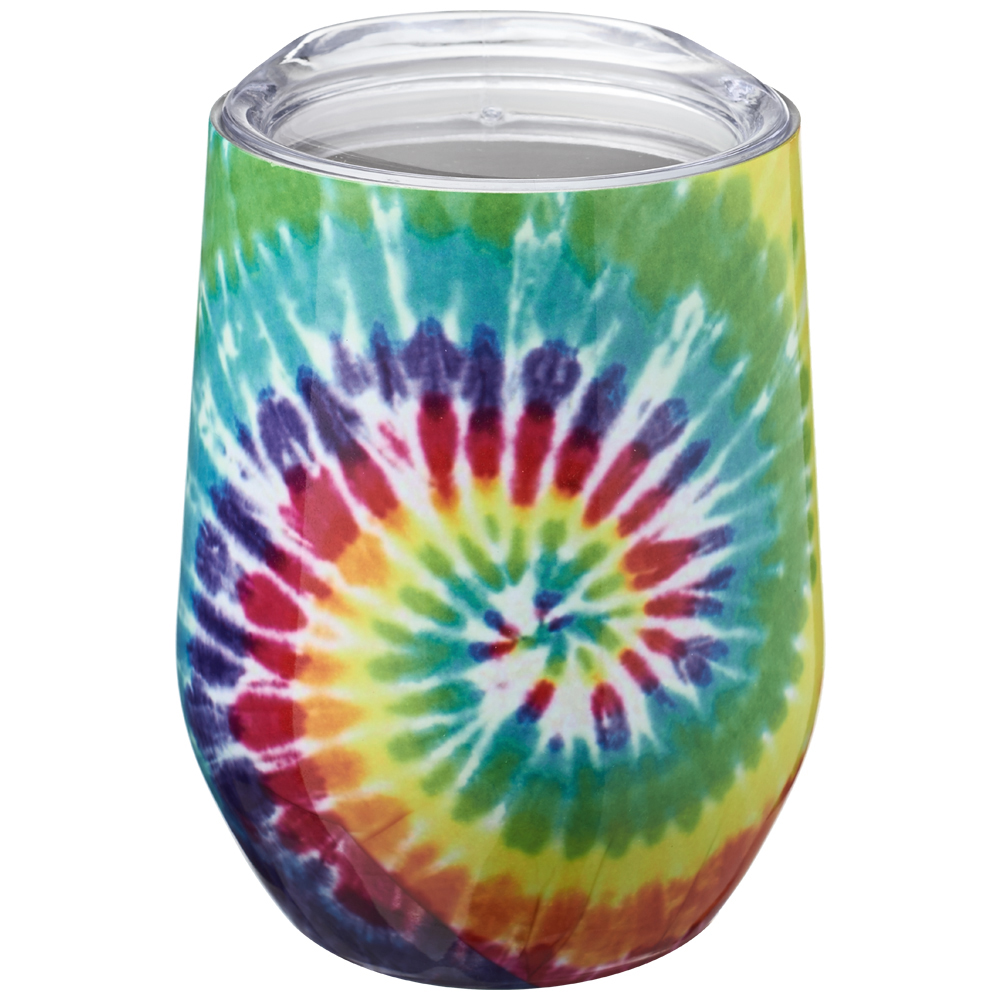 11 oz. Tie Dye Vacuum Stemless Wine Glass with Lid 1