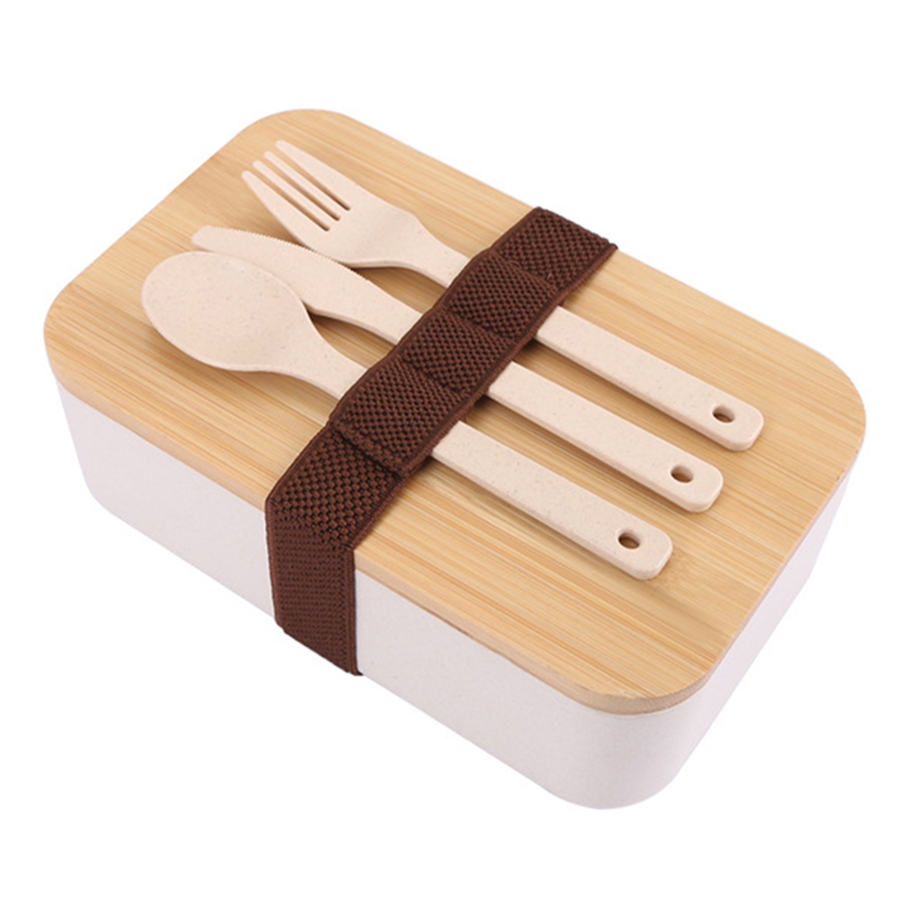 Plastic Lunch Box Set W/ Wooden Lid 2