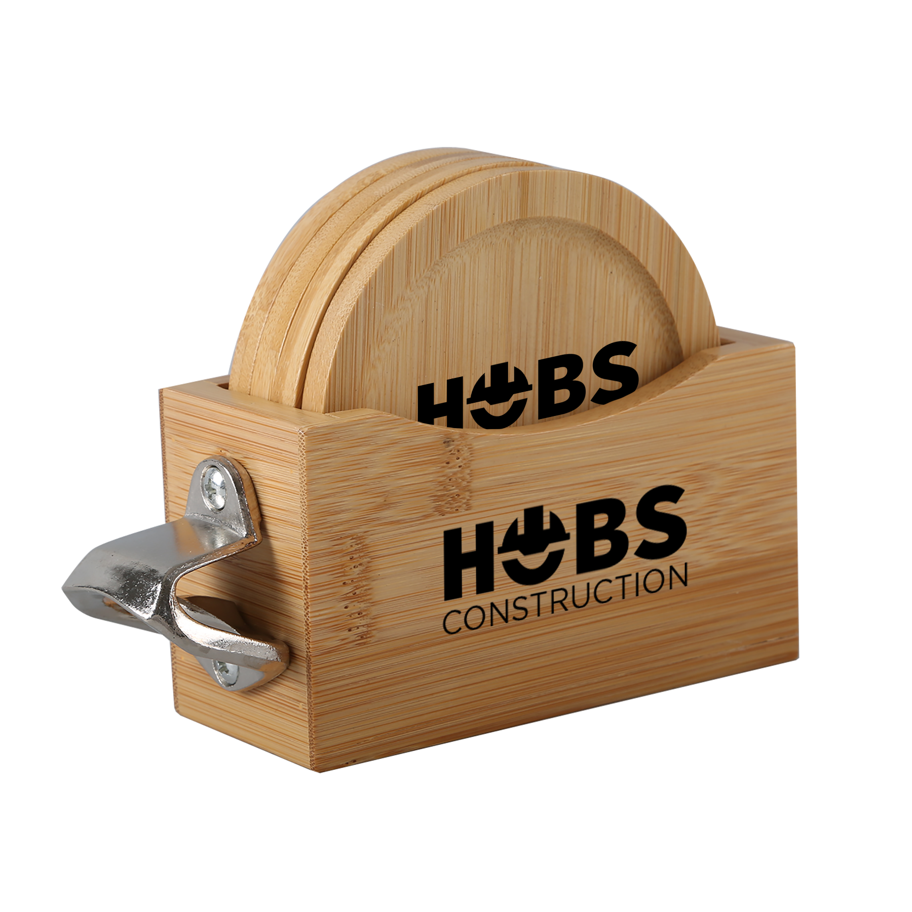 Bamboo Coaster Set w/ Bottle Opener 6
