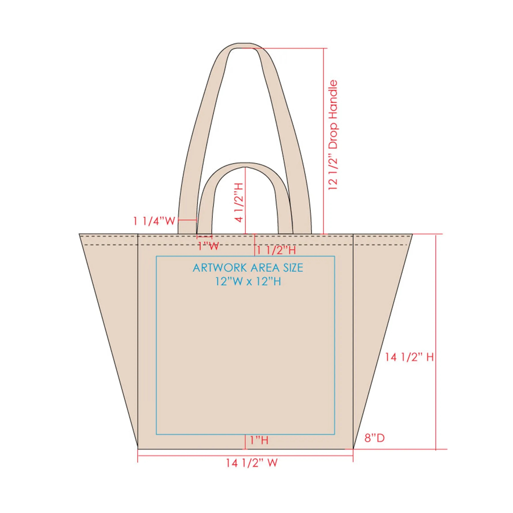 2 Sizes Of Handle Canvas Tote Bag 14 1/2"W x 14 1/2"H x 8"D 1