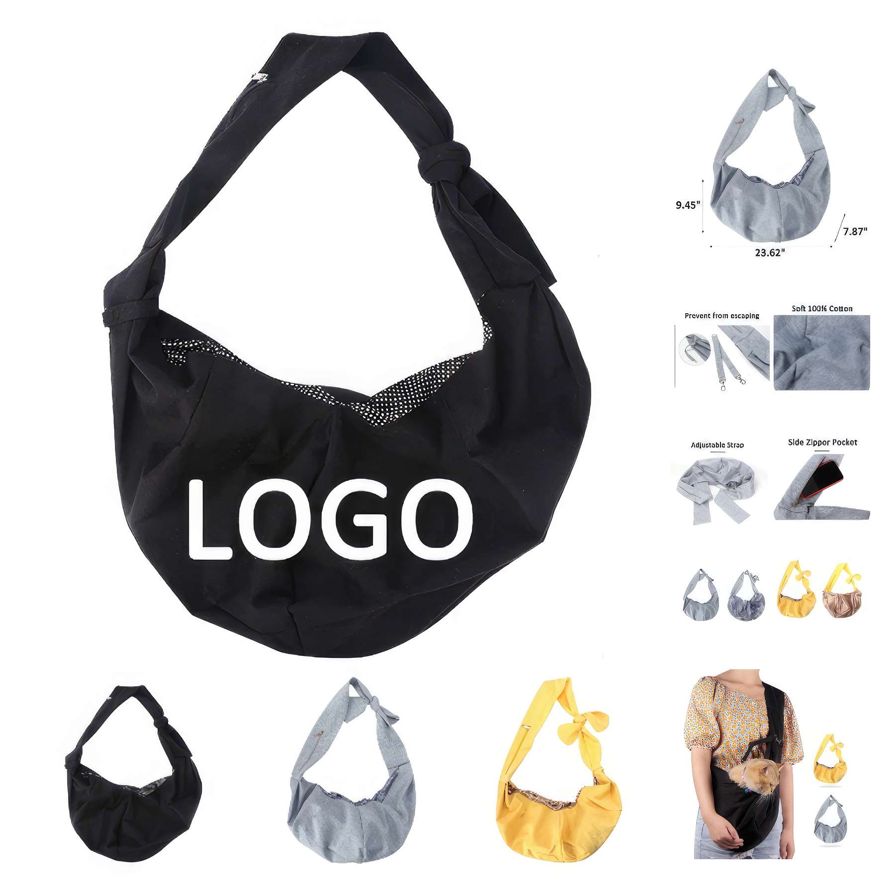 Custom Adjustable Pet Sling Carrier & Dog Cat Shoulder Bag 2