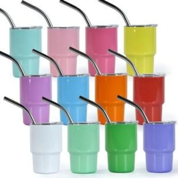3 Oz. Mini Stainless Steel Double-Walled Tumbler w/Lid & Str 5