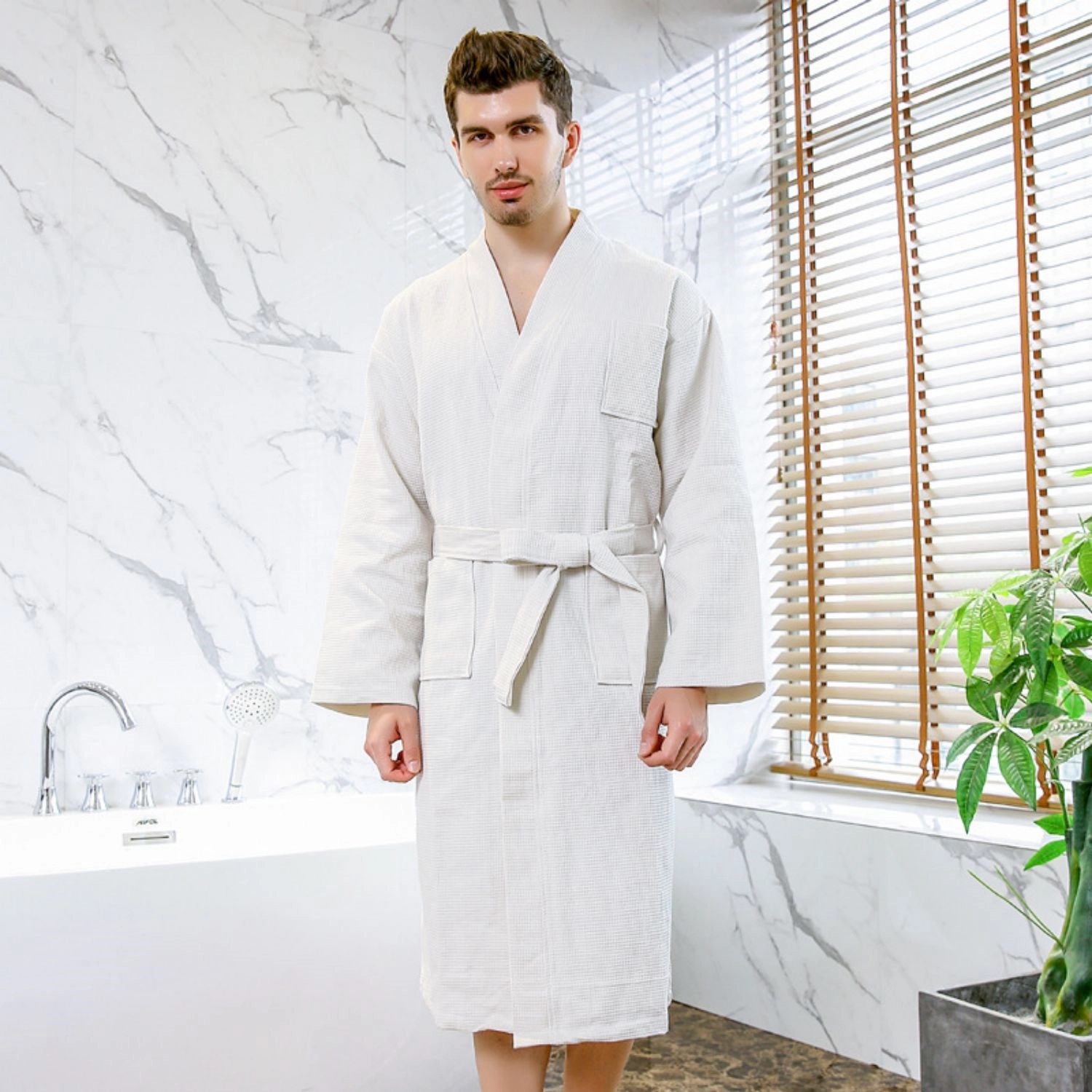 Lightweight Cotton Long Waffle Spa Bath Robes 3